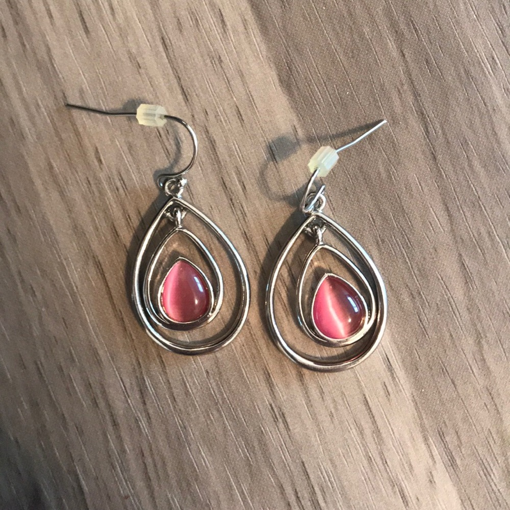 Lia Sophia Silver Teardrop Earrings with Pink Cabochons